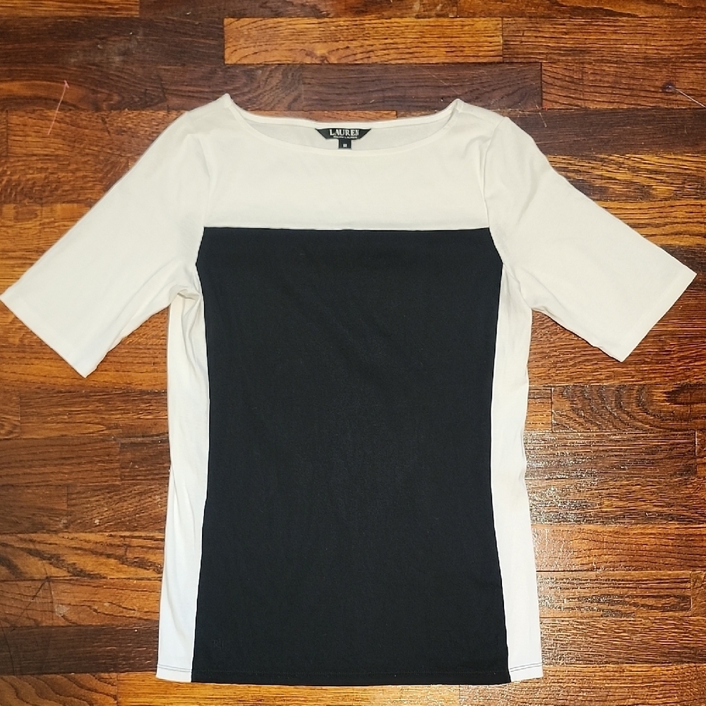 Lauren Ralph Lauren Black Label White and Black Colorblock Short Sleeve TShirt